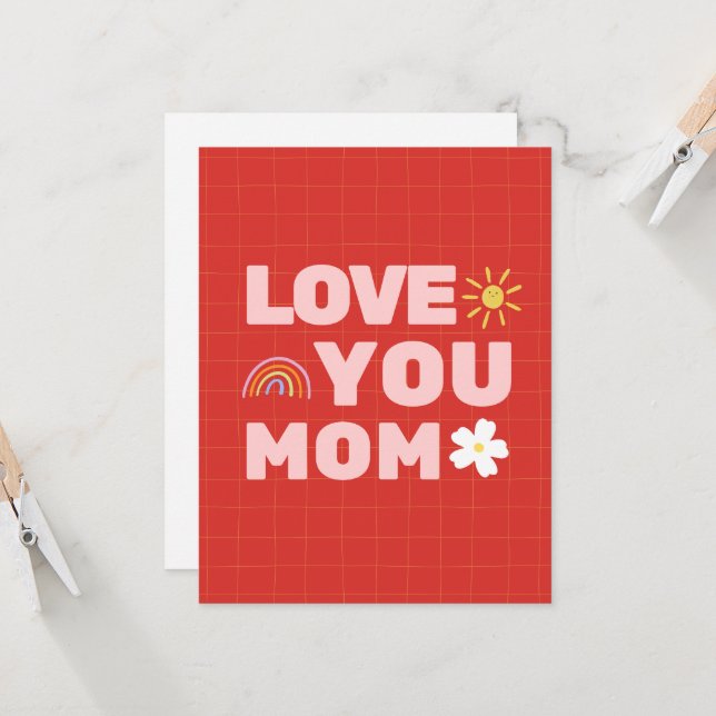 Love You Mom Mother's Day Flat Greeting Card (Front/Back In Situ)