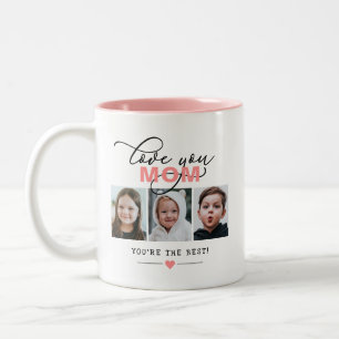 Love You Mom/Other 3 Photo Custom Text Two-Tone Coffee Mug