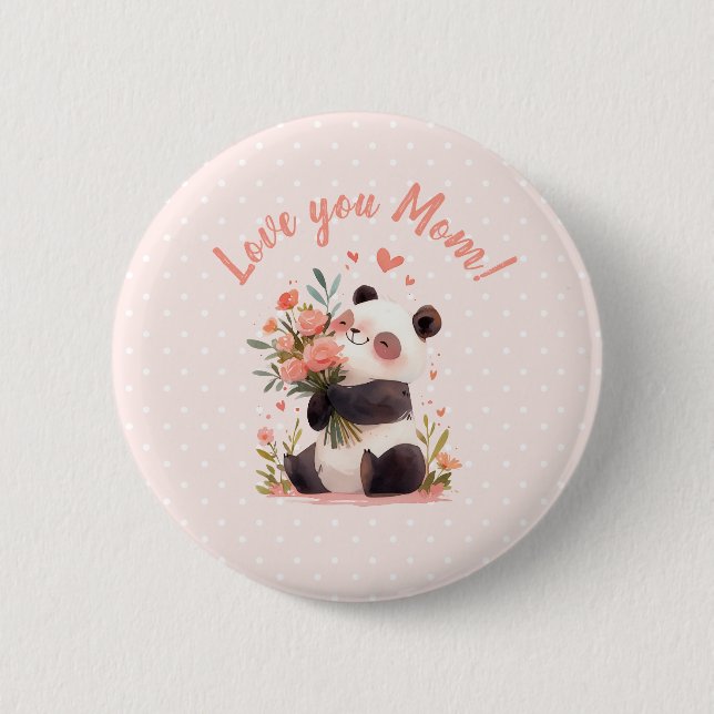 Love You Mom Panda Mothers Day Gift Button (Front)