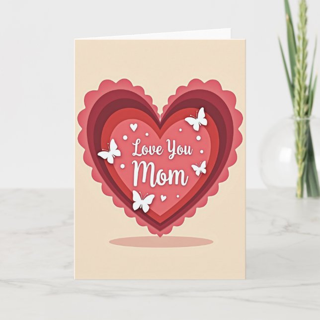Love You Mom Paper Heart Card (Front)