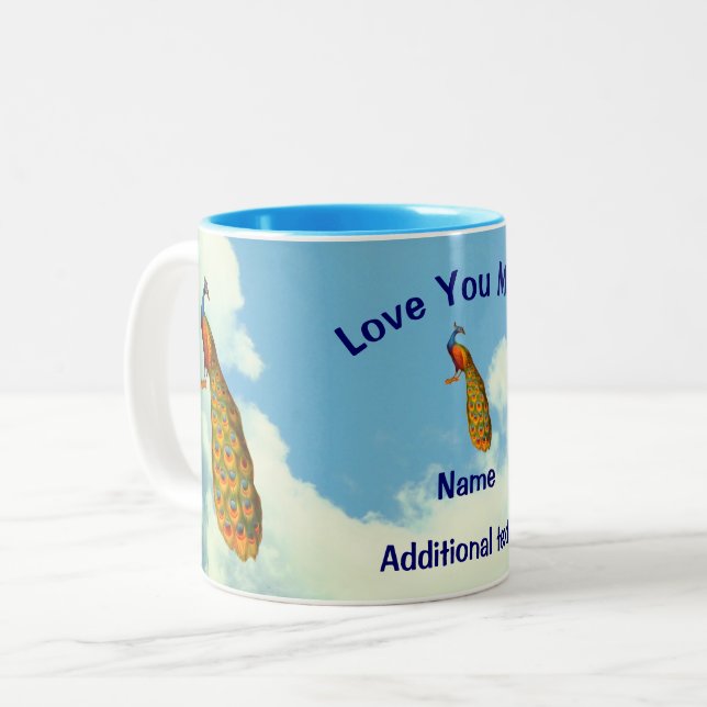 Love You Mom Peacock Personalized  Two-Tone Coffee Mug (Front Left)