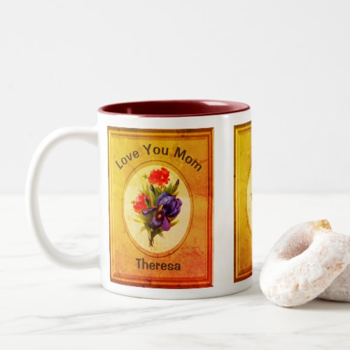 Love You Mom Personalized Blue Iris Bouquet Two_Tone Coffee Mug