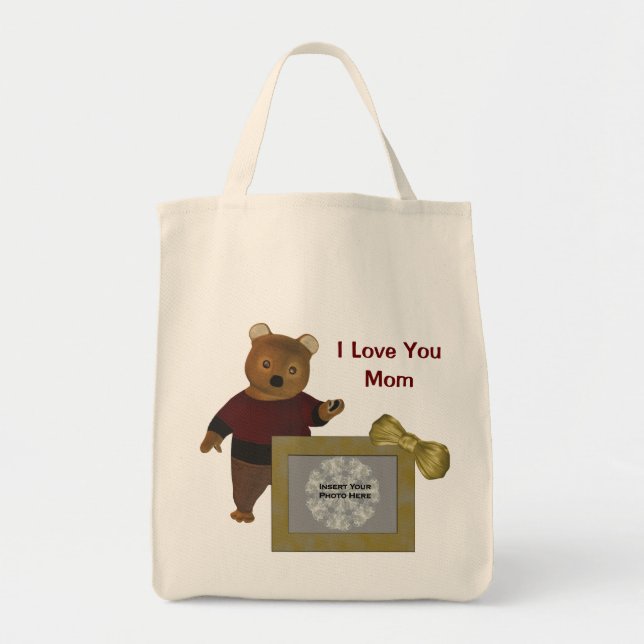Love You Mom Personalized Photo Cute Bear Tote Bag (Front)