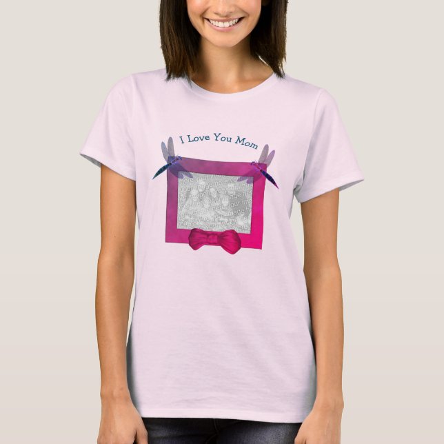 Love You Mom Personalized Photo Dragonfly  T-Shirt (Front)