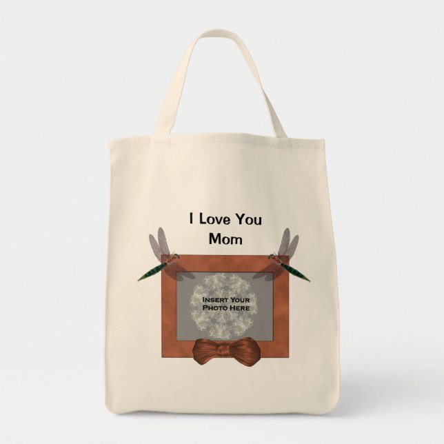 Love You Mom Personalized Photo Dragonfly Tote Bag (Front)