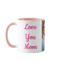 Love You Mom Personalized Photo Mug | Pink & White