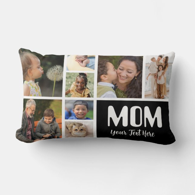 Love You Mom | Photo Collage Handwritten Text  Lumbar Pillow (Front)