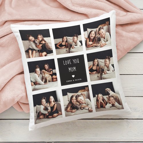 Love You Mom  Photo Collage Handwritten Text Throw Pillow