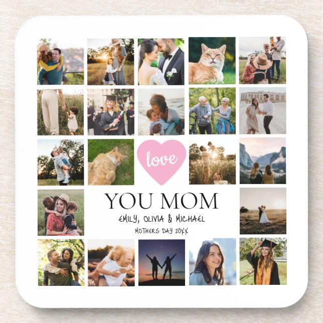 Love You Mom Photo Collage Mothers Day Beverage Coaster (Front)