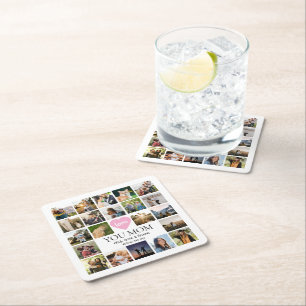 Love You Mom Photo Collage Mothers Day Square Paper Coaster