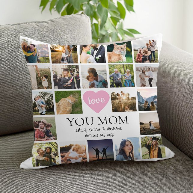 Love You Mom Photo Collage Mothers Day Throw Pillow (Creator Uploaded)