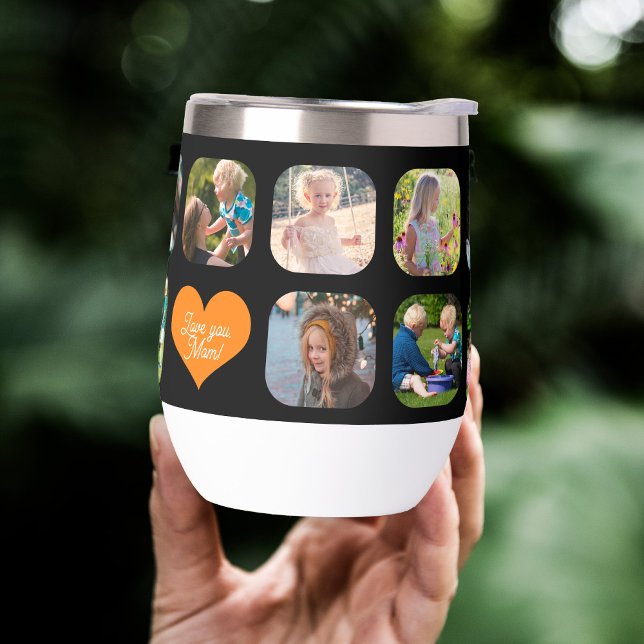 Love you mom photo collage personalized black thermal wine tumbler (Creator Uploaded)