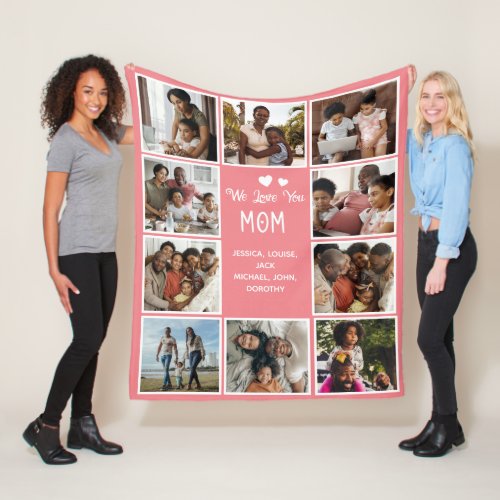 Love You Mom Photo Collage Pink  Fleece Blanket
