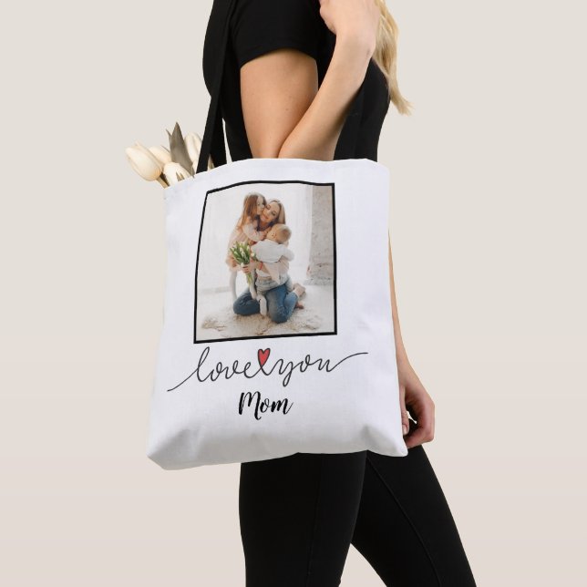 Love You Mom Photo Mother's Day Tote Bag (Close Up)