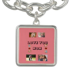 Love You Mom Pink Floral Photo Design Bracelet