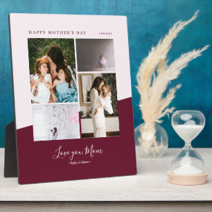 Love you mom Pink Mother's day gift Photo Collage Plaque
