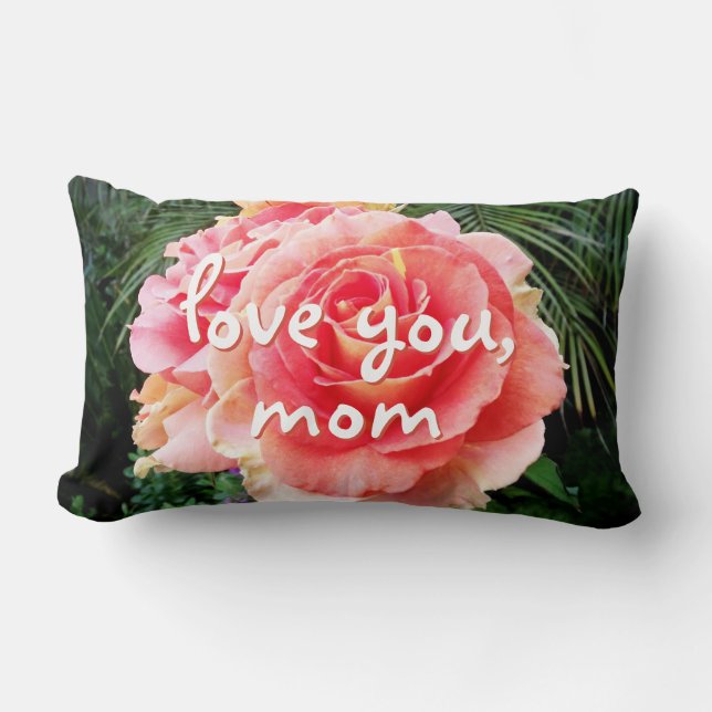 Love You Mom Pink Rose Photo Script Bold Modern  Lumbar Pillow (Front)