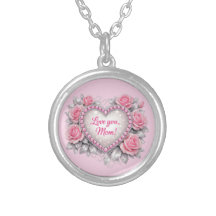 Love You Mom Pink Roses Necklace