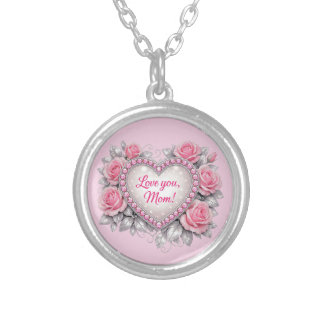 Love You Mom Pink Roses Necklace