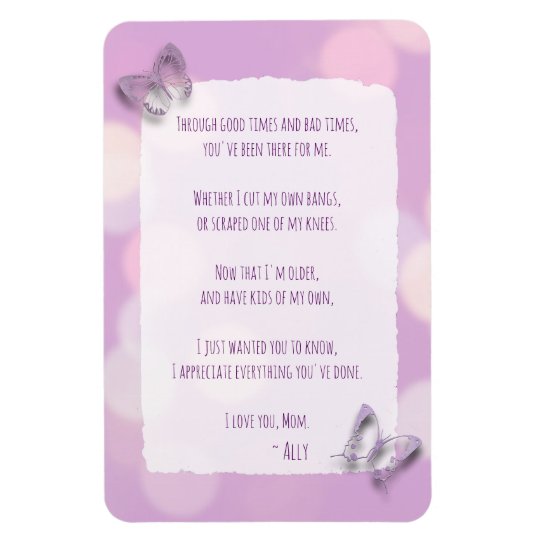 Love You Mom Poem Purple Butterflies Magnet Zazzle Com