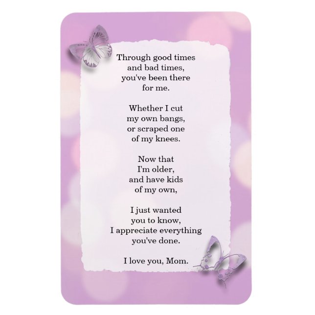 Love you Mom, Poem, Purple Butterflies Magnet (Vertical)