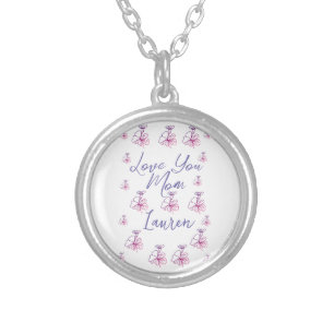 love you mom purple mauve florals mauve name simpl silver plated necklace