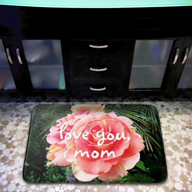 Love You Mom Quote Pink Rose Photography Modern Bathroom Mat (Creator Uploaded)