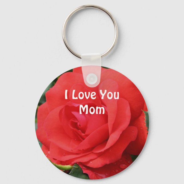 Love You Mom Red Rose Flower  Keychain (Front)