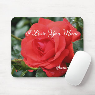Love You Mom Red Rose Flower Personalized Mouse Pad
