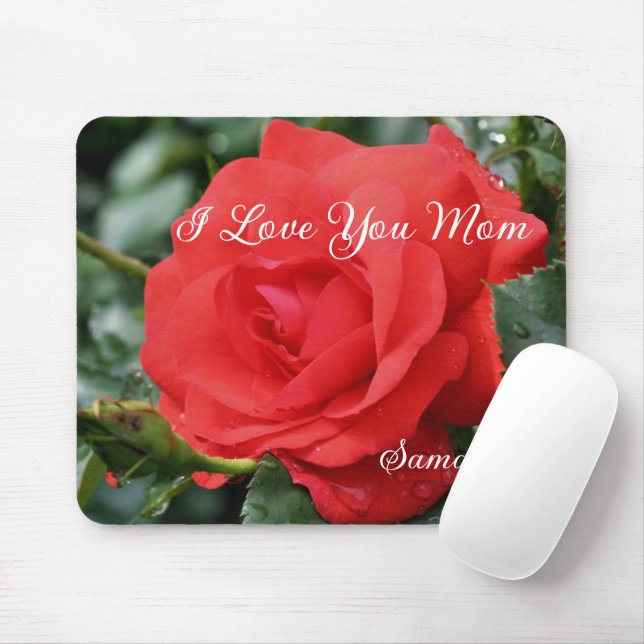 Love You Mom Red Rose Flower Personalized Mouse Pad (With Mouse)
