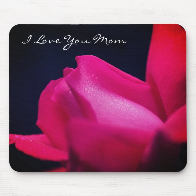 Love You Mom Red Rosebud Flower  Mouse Pad (Front)
