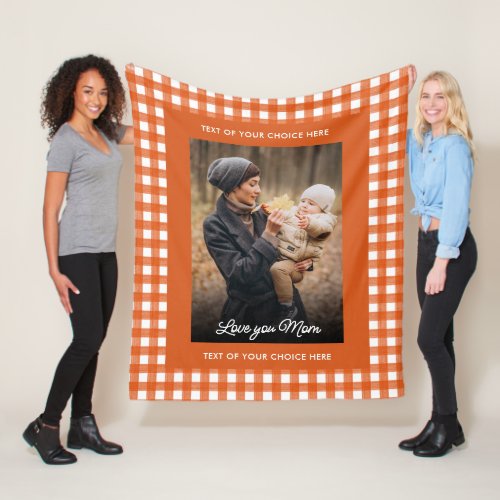 Love You Mom Rustic Plaid Photo  Custom Text Fleece Blanket