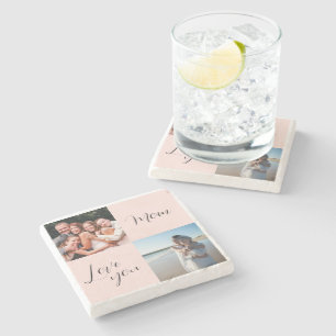 "Love you Mom" sentimental photo gift for mothers  Stone Coaster