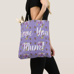 Love You Mom Shabby Purple Pansy Grocery Tote Bag