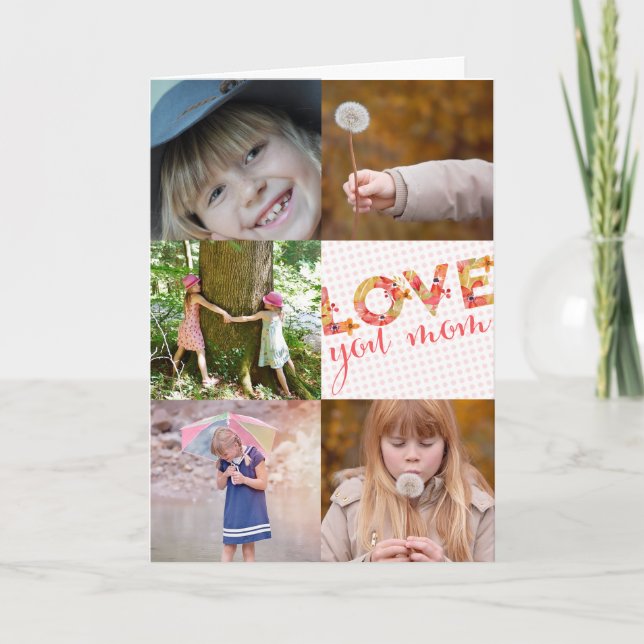 Love you mom | Simple Photo Collage Mother's Day Card (Front)