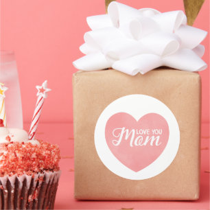 Love you mom text, mother's day heart design classic round sticker