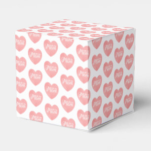 Love you mom text, mother's day pink heart favor boxes