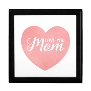 Love you mom text, mother's day pink heart gift box
