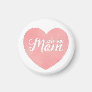 Love you mom text, mother's day pink heart magnet