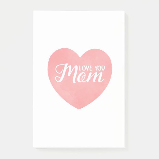 Love you mom text, mother's day pink heart post-it notes (Front)