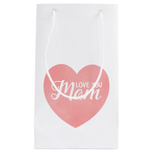 Love you mom text, mother's day pink heart small gift bag