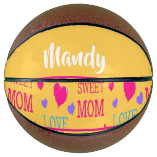 Love you mom text on orange basketball