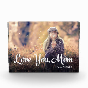 Love You Mom Trendy White Typography and Photo