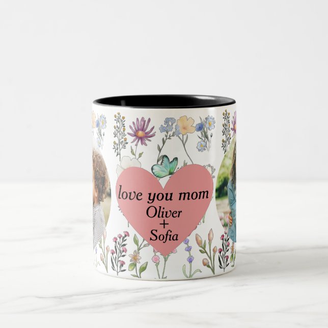 love you mom wildflower personalized 2 photo Two-Tone coffee mug (Center)