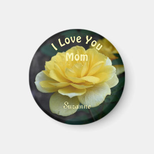 Love You Mom Yellow Rose Flower Personalized Magnet