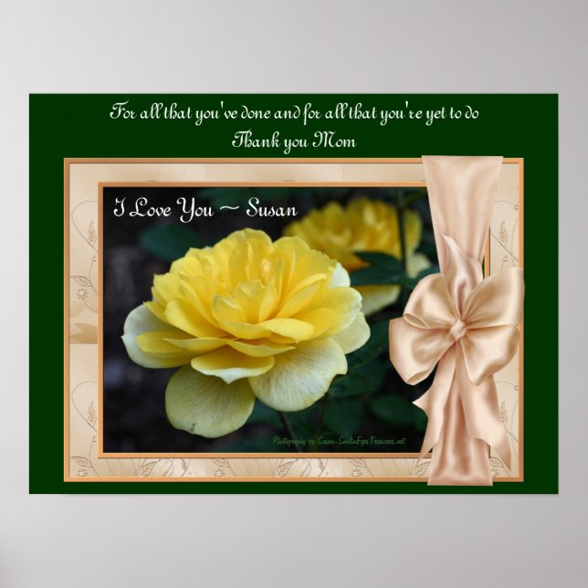 Love You Mom Yellow Rose Personalized Poster Print (Front)