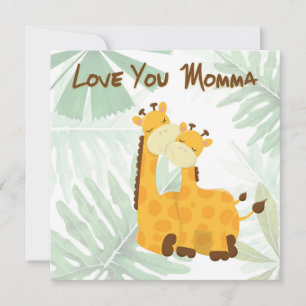 Love You Momma Two Giraffes Custom Text Card