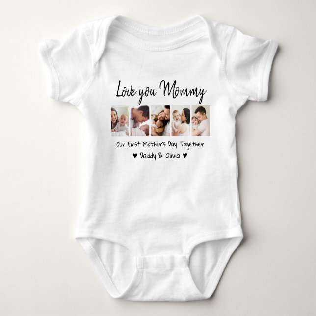 Love You Mommy 5 Photo Collage First Mother’s Day Baby Bodysuit (Front)