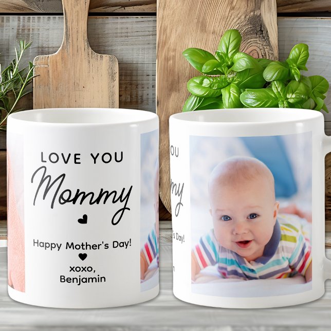 Love You Mommy Custom 2 Photo Cute Mother's Day Coffee Mug (Creator Uploaded)