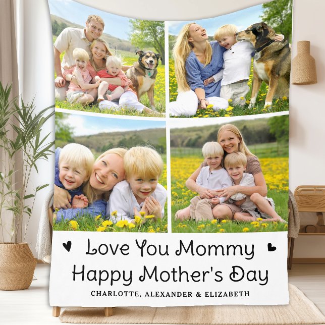 Love You MOMMY Custom 4 Photo Collage Mother's Day Fleece Blanket (Creator Uploaded)